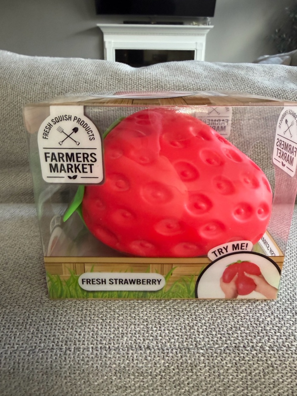 Farmers Market Fresh Strawberry Squishy Toy - Red with Green Leaf